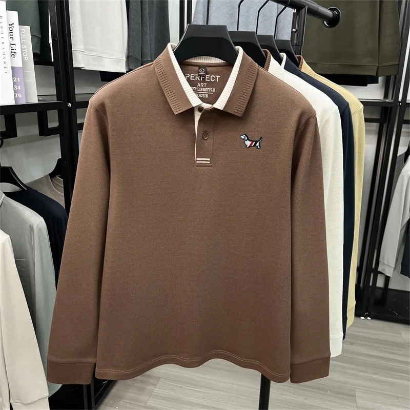 Hochwertiges Designer-Poloshirt mit Revers, Neue Herbstkollektion, Einfarbig, Wärmeisolierend, Langarm, Bedrucktes T-Shirt, Modische Exquisite Herrenbekleidung – Detail 5