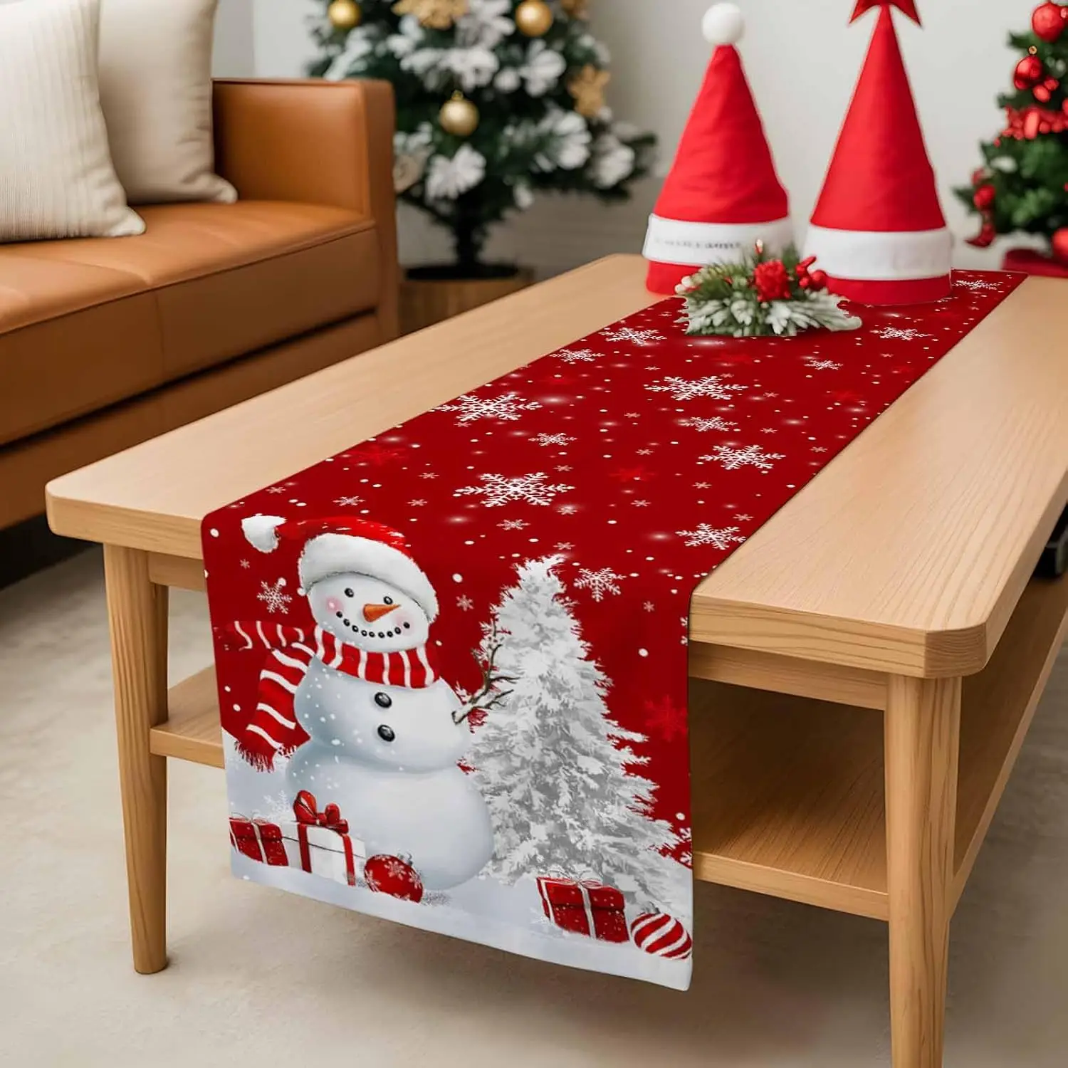 عيد الميلاد ثلج شجرة عيد الميلاد الكتان الجدول عداء ديكور الحفلات قابلة لإعادة الاستخدام الشتاء الثلج طاولة طعام العدائين زينة عيد الميلاد #5