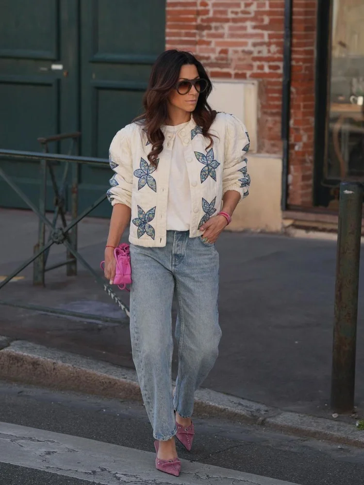 

Повседневная хлопковая куртка с узором кленового листа, женская однобортная куртка с круглым вырезом и длинными рукавами, свободное пальто, универсальные женские уличные куртки