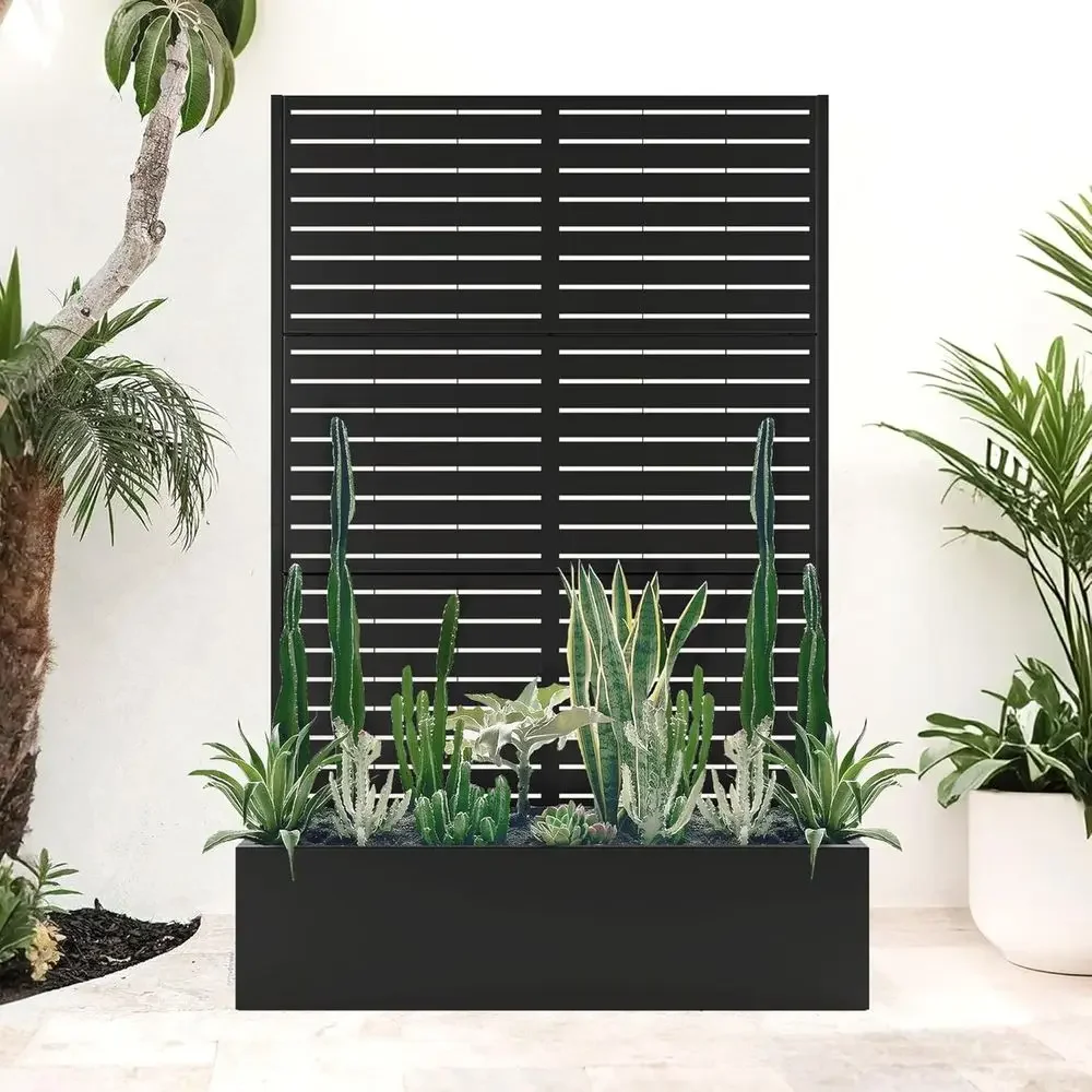 Large Outdoor Planter Box with Trellis, Raised Garden Bed for Climbing Plants, Privacy Screen with Drainage, 47 Long, Black
