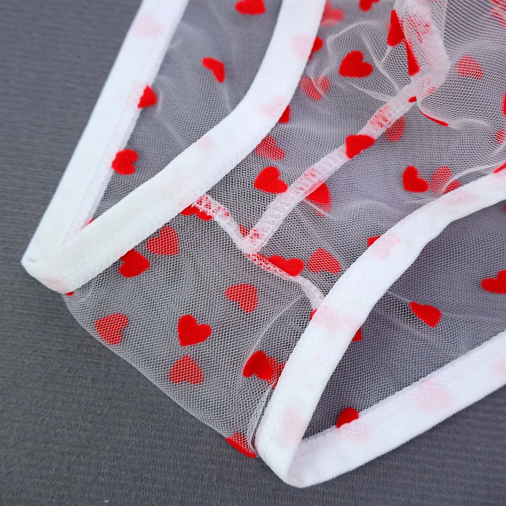 Men Fashion Heart Pattern Underpants Thin Soft See Through Breathable Pouch Underwear Panties Man's Sexy Briefs