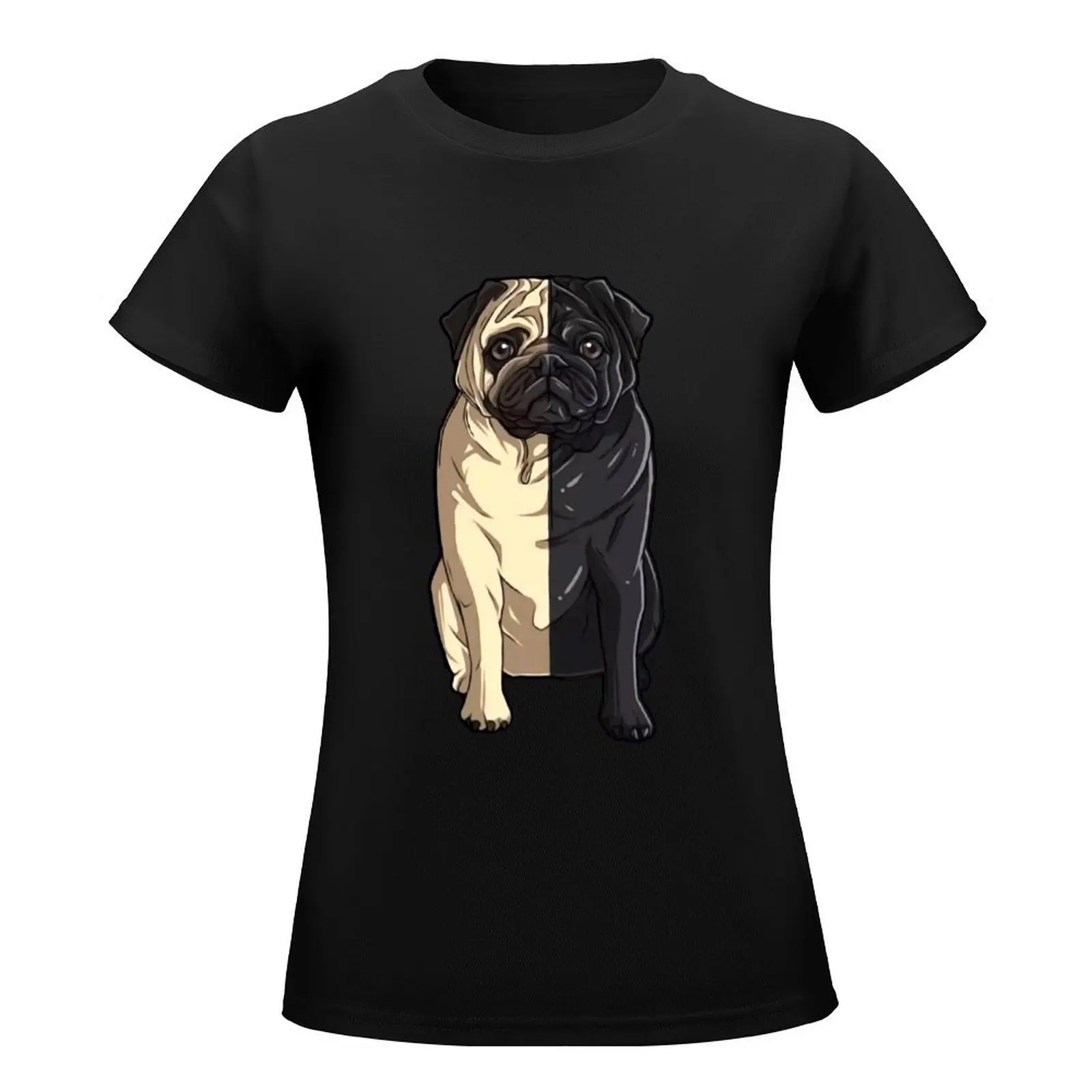 Half Fawn Half Black pug T-Shirt shirts graphic tees plus size tops t shirt dress Women