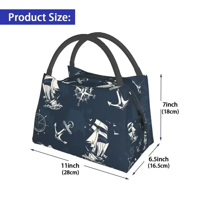 Custom Vintage Nautical Symbol Lunch Bags Women Cooler Thermal Insulated Lunch Boxes for Work Pinic or Travel