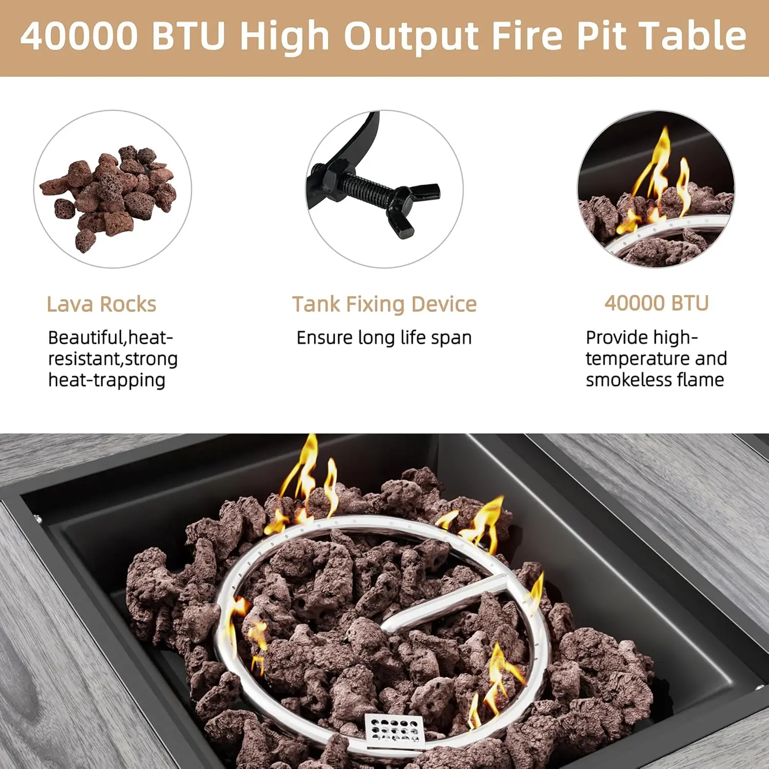 Propane Fire Pit Table Outdoor 30 Inch, Patio Gas Fire Pits 50,000 BTU with Lava Rocks, Waterproof Cover and Lid for Outside, Da