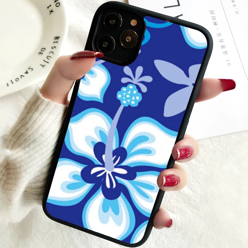 5 5S SE 2020 Phone Cover Case for iPhone 6 6S 7 8 PLUS X XS XR 11 12 13 MINI 14 PRO MAX Rubber  Blue tropical hibiscus flowers