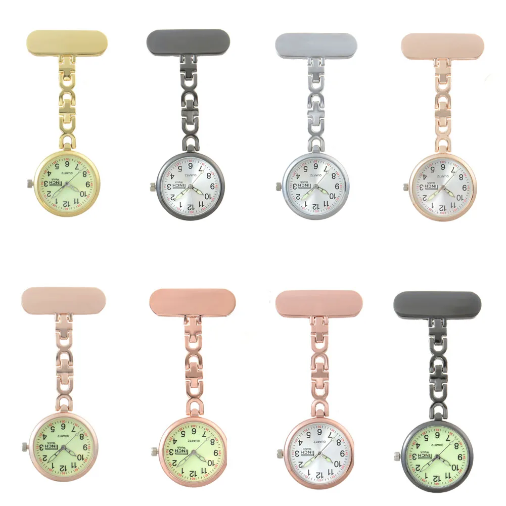 Montre de poche d'infirmière lumineuse de haute qualité pour femmes, revers en acier inoxydable, mouvement à Quartz, accessoire de robe de mode, livraison gratuite