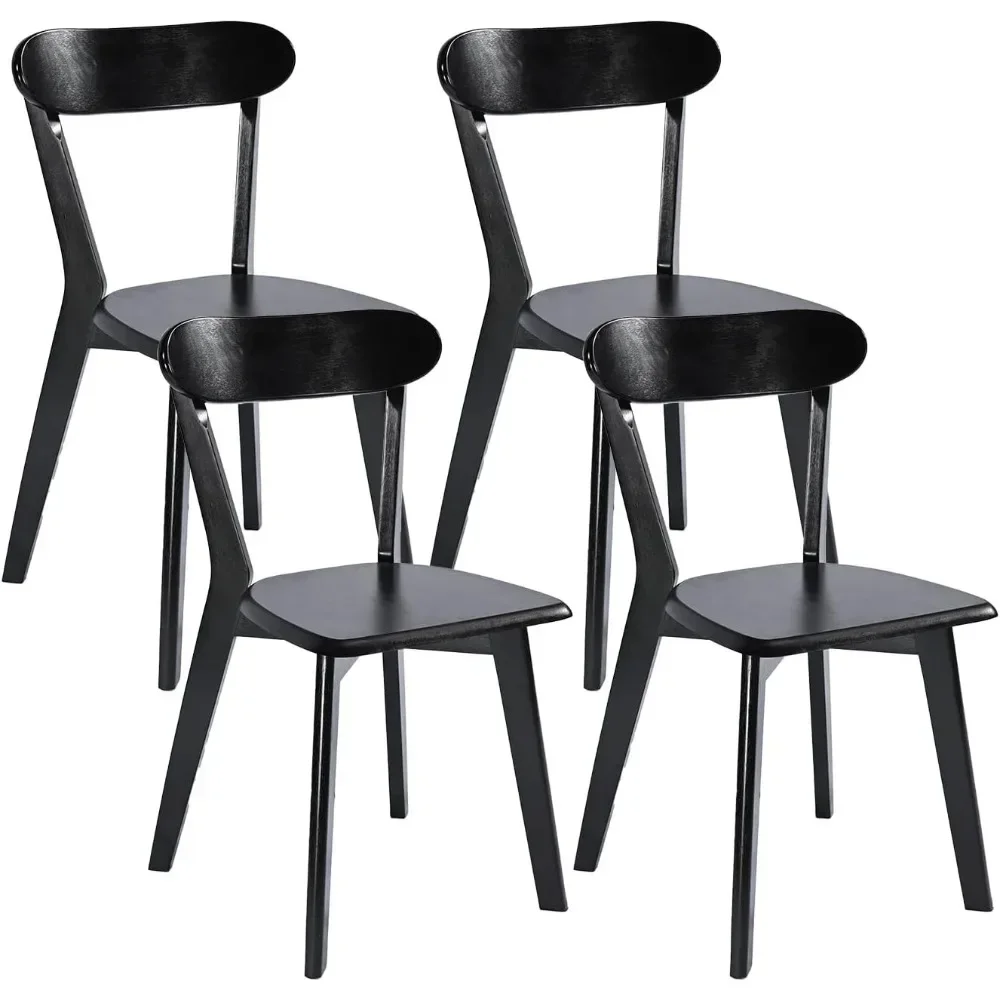 Chairs Set of 4, Farmhouse Oak Wood Kitchen Chairs, Mid Century Modern Dining Room Chairs, Stackable Dining Chairs, Black