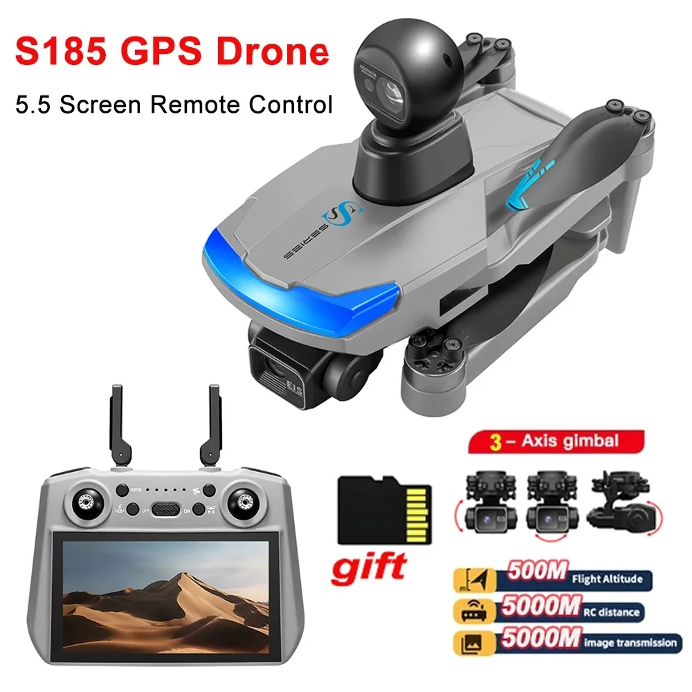 

Дрон S185 GPS с камерой 4K HD EIS, 3-осевым стабилизатором, Wi-Fi, обходом препятствий, сенсорным экраном, FPV, бесщеточный радиоуправляемый квадрокоптер для профессионалов