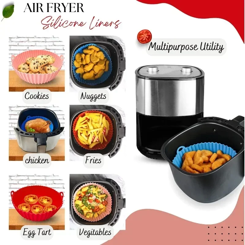 2 Forros Redondos de Silicone para Fritadeira a Ar - 7.5/8.5 Polegadas Reutilizáveis - Acessórios para Fritadeira a Ar - Acessórios para Forno e Micro