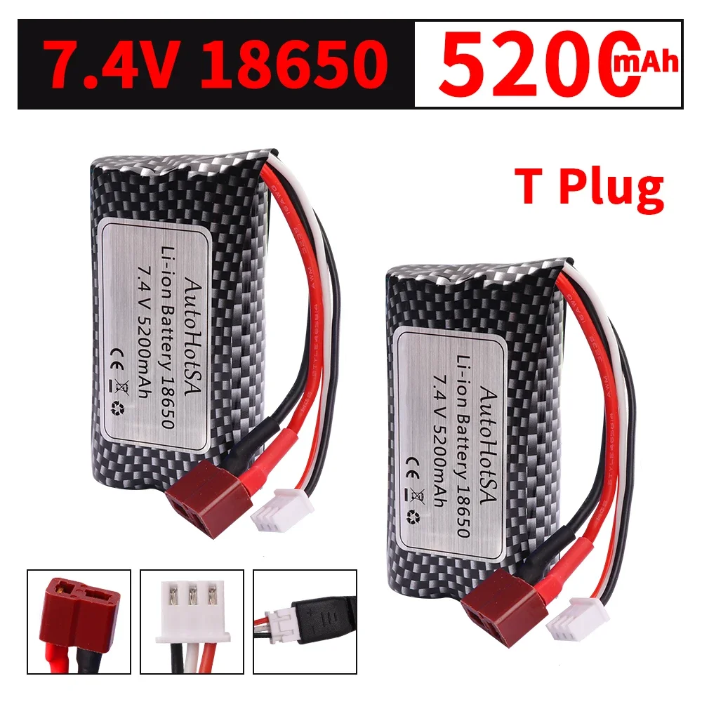 18650 بطارية ليثيوم أيون 7.4 فولت 5200 مللي أمبير T Pulg ل Wltoys 10428 /12428/12423 RC قطع غيار السيارات البطارية ل Wltoys 144001   A959-B A969-B Q46