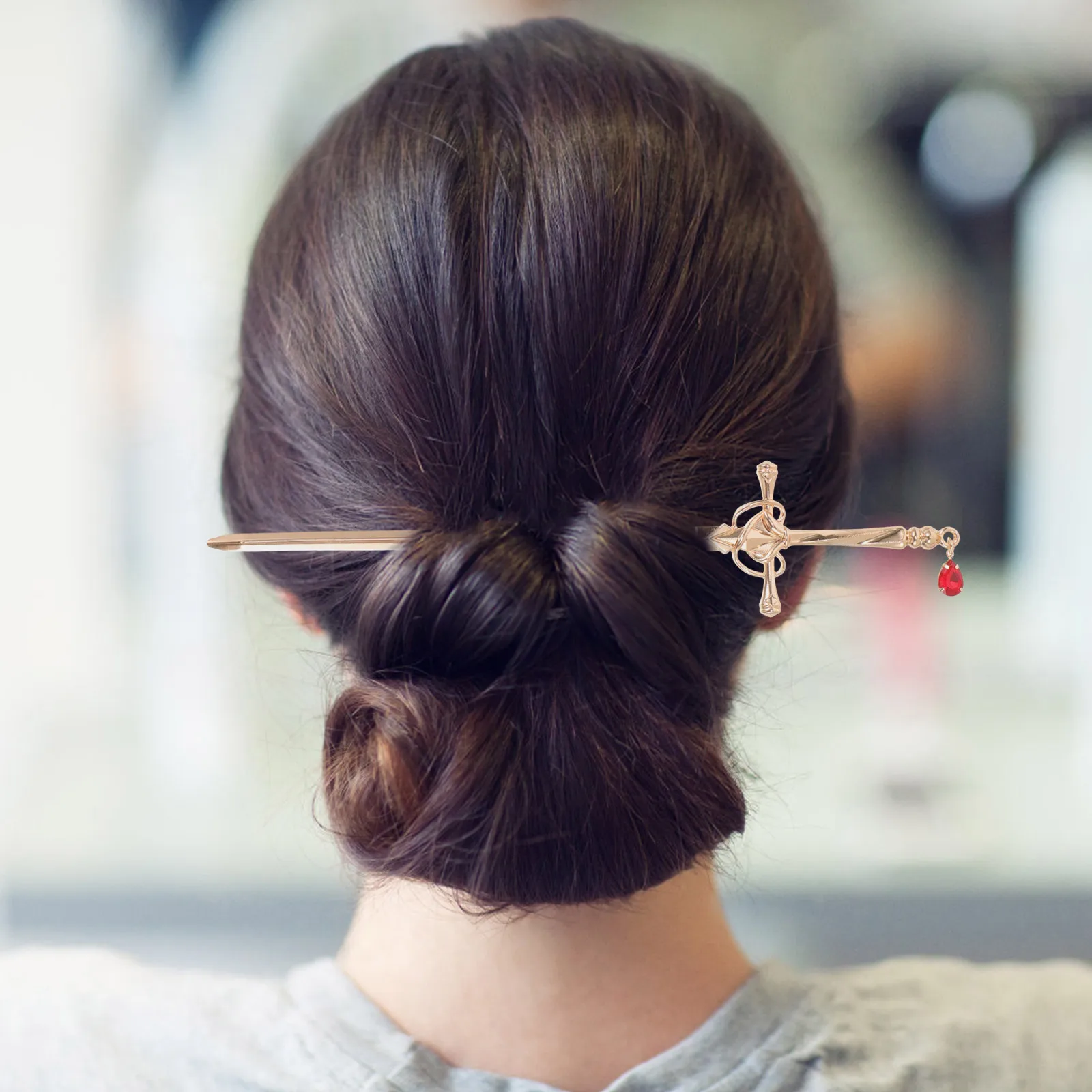 

4 Pcs Hairpin Vintage Metal Hair Sticks Durable Retro Women Bun Accessories Zinc Alloy Red Color Hair Care Styling