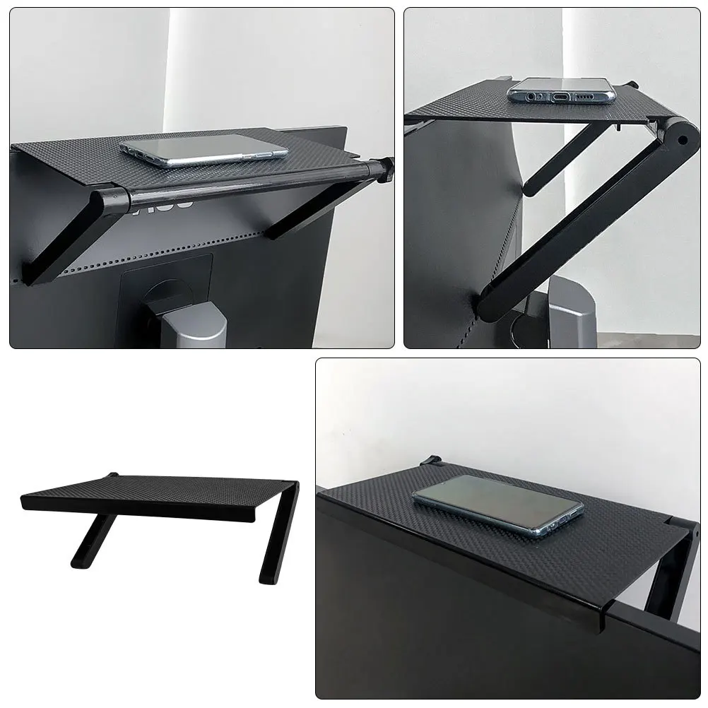 

1pc Display Stand Monitor Shelf No Drill Installation Sturdy Storage Rack Black Multifunction Screen Platform Home Supply