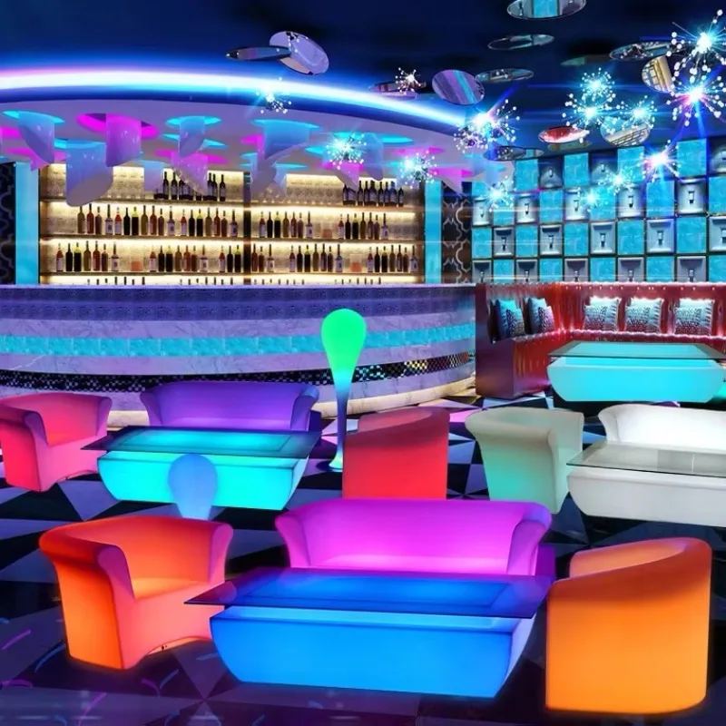 Outdoor Colorful LED Tables And Sofas Glow Illuminated RGB Colour Lounge Set Furniture For Party Club Bar Garden Event Decor