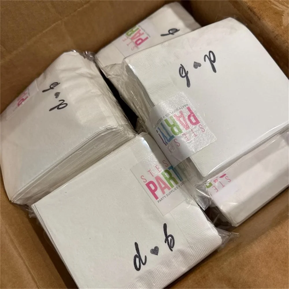 50PCS Personalized Napkins - Monogrammed Initials Custom Napkins, Engagement Party, Wedding Napkin Cocktail Cake, Bridal Shower