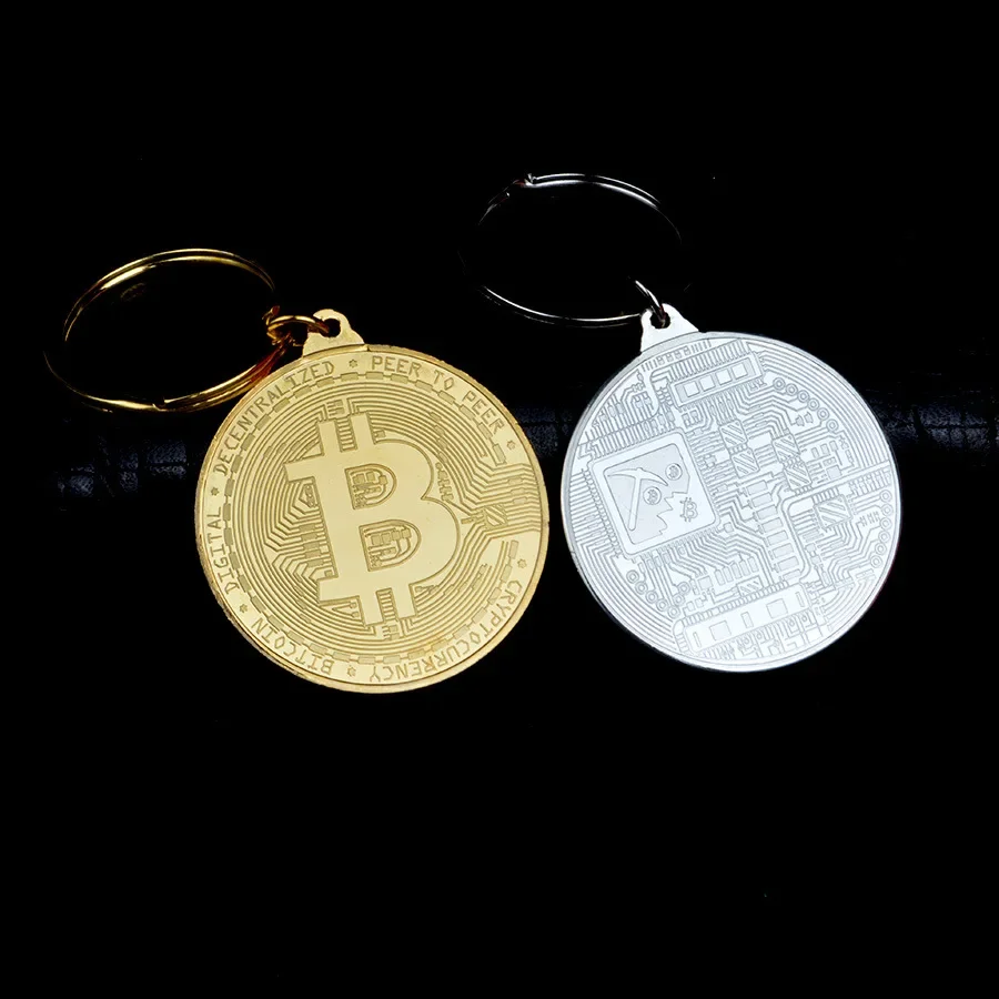 100Pcs/Lot Newest Bitcoin Keychain Collectible Physical Metal Bit Coin Keyring Pendant Women and Men Jewelry Accessories Gifts