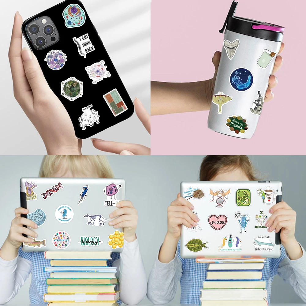 50/100PCS Science Biology Lab Chemistry Vinyl Waterproof  Stickers for Water Bottle Laptop Skateboard Scrapbook Luggage Kids Toy