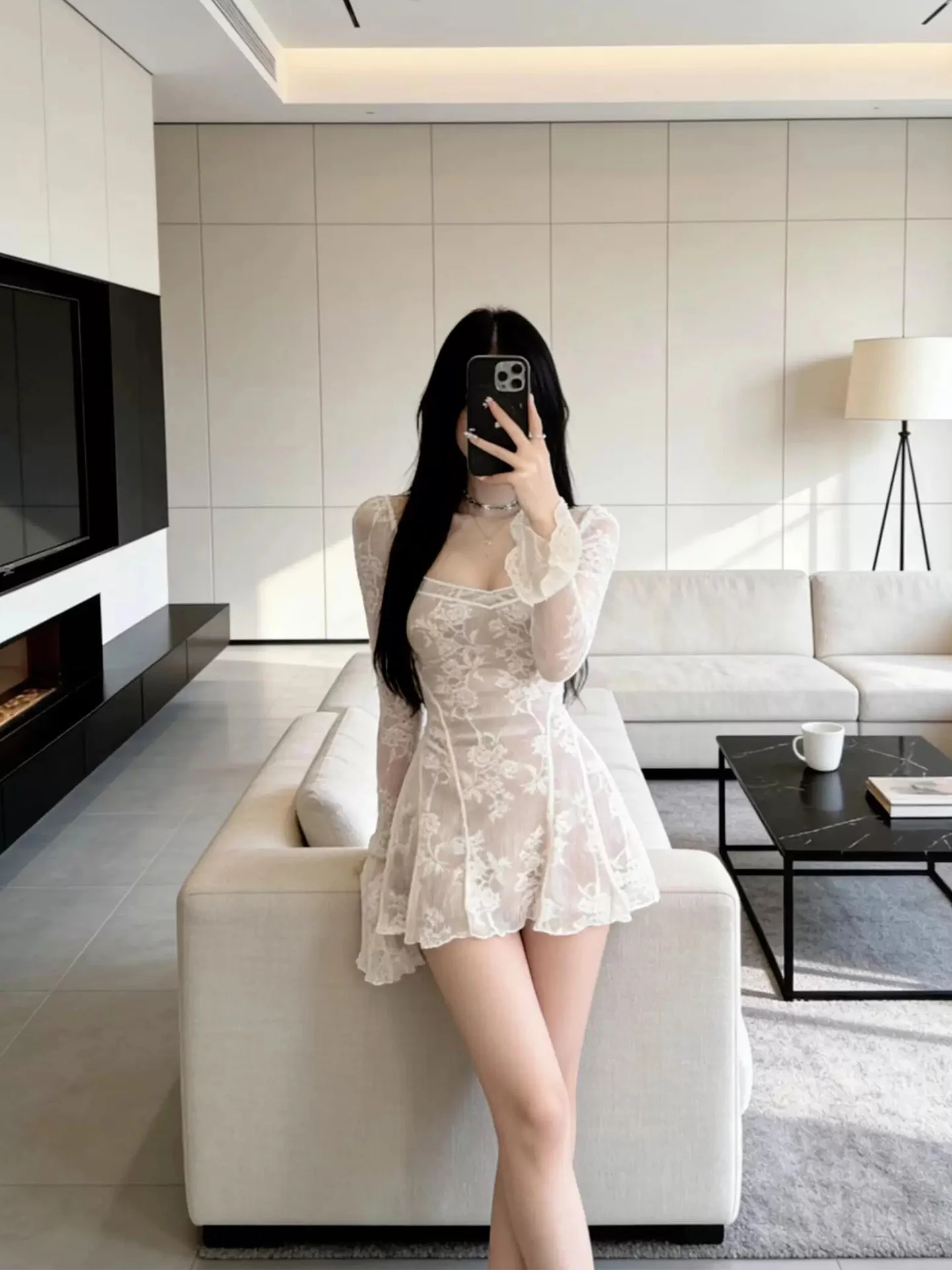 

XZY Sexy Heavy Embroidery Lace Square Collar Dress Women's plus Size Spring Slimming Short Skirt High Waist A-Line Dress