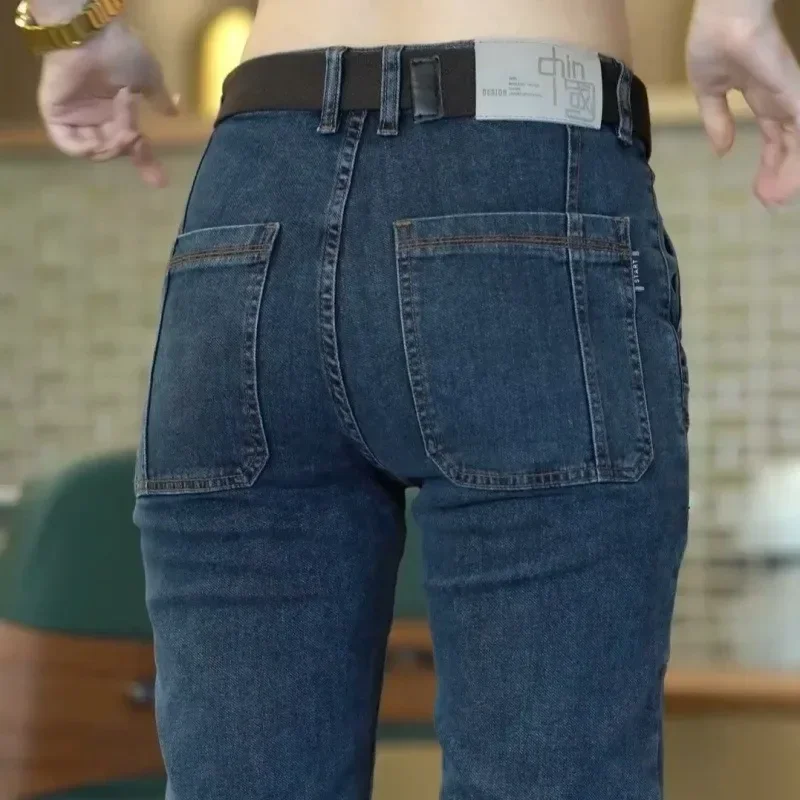 Jeans da uomo primavera estate sottili a sei tasche jeans elastici a gamba dritta casual slim fit versatili pantaloni lunghi in denim Y2K multitasche
