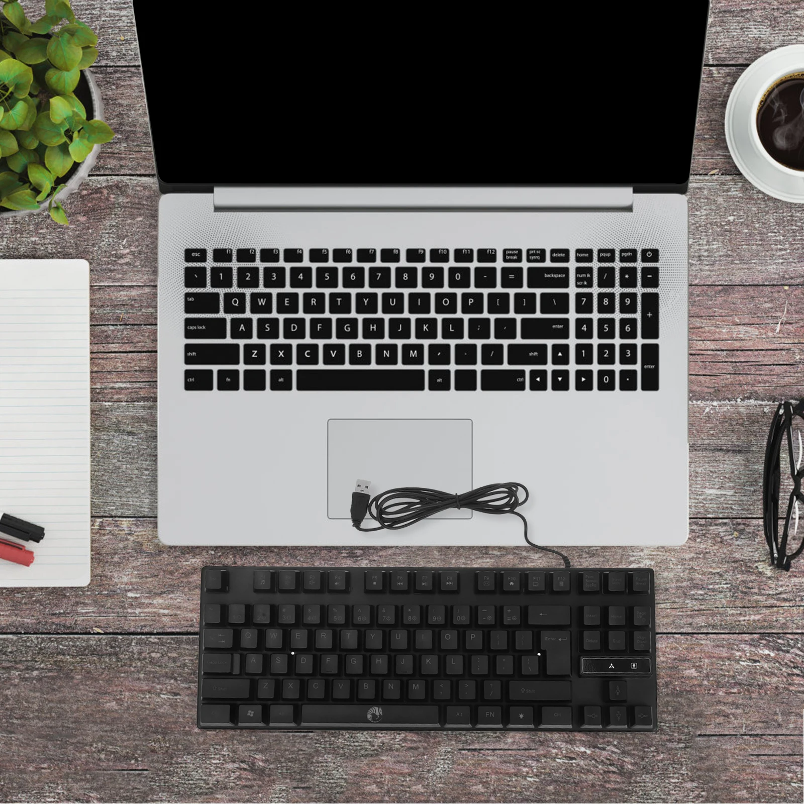 

87 Key Mechanical Keyboard Wired Black Abs Backlight Ergonomic Compatible Computer Laptop Office School Supplies Colorful