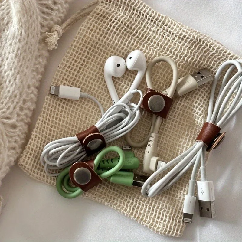 10pcs new leather cable straps cord organizer - adjustable cable tie wraps cord management holder for usb cables headphone wires