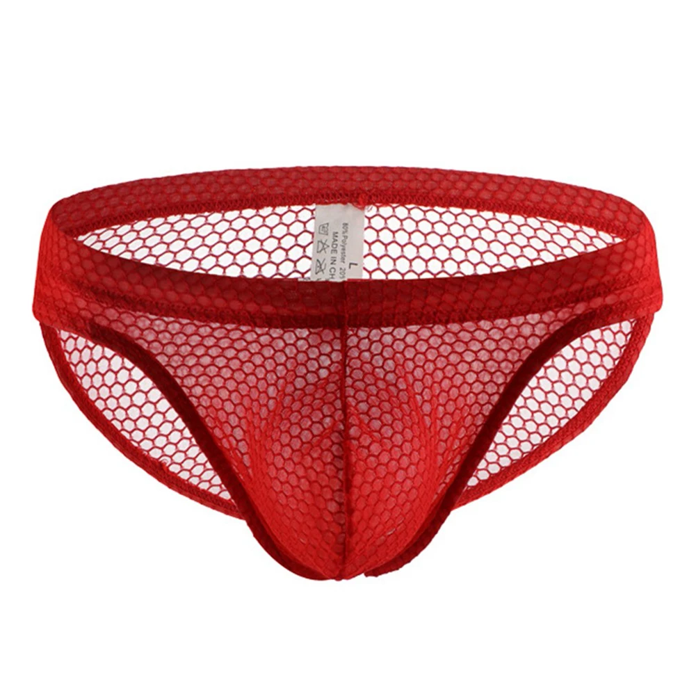 Mens Sexy Fishnet Mesh See Through Low Waist Bulge Pouch Briefs Underwear For Hot Man Breathable Underpants Elastic Lingerie