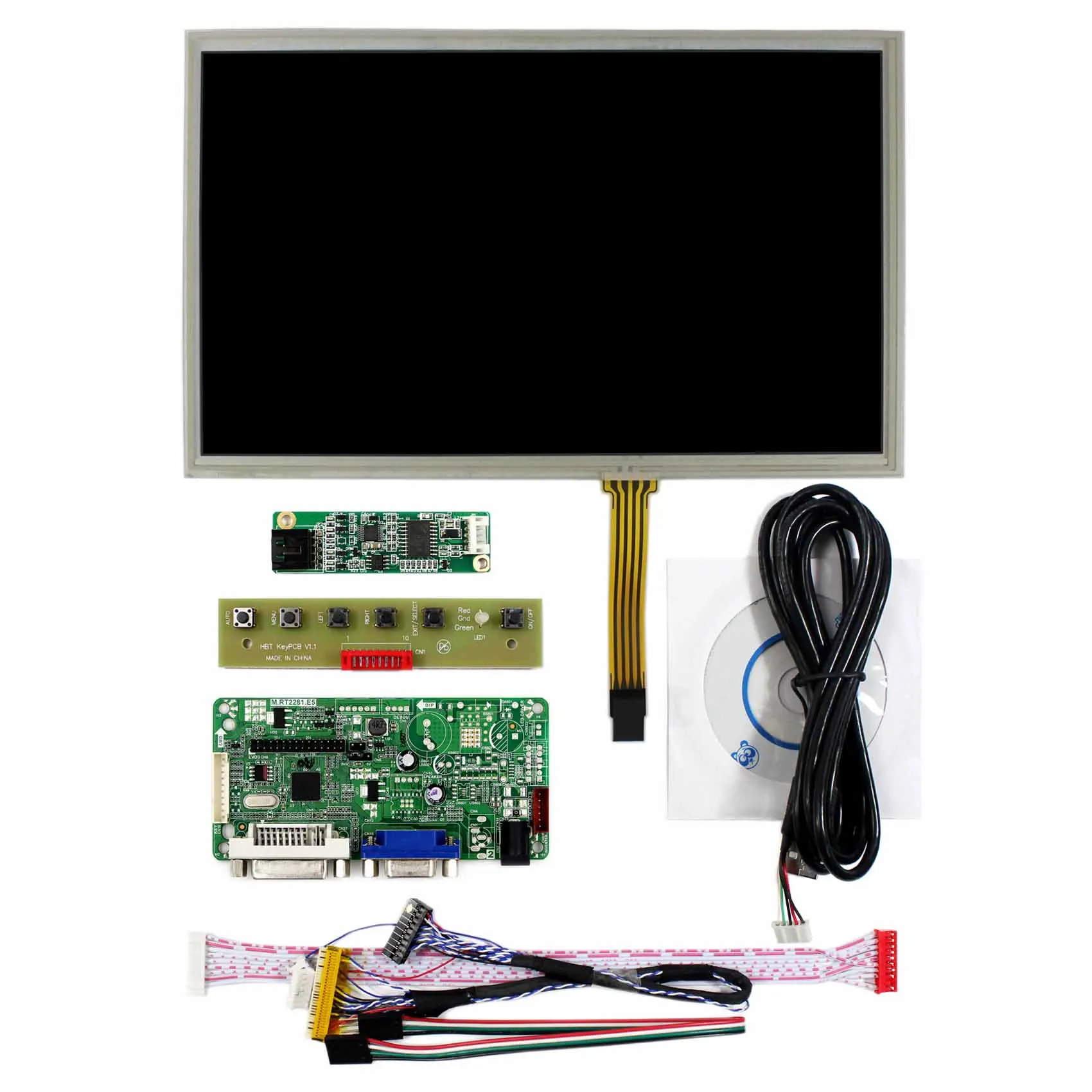 DVI+VGA LCD Controller Board + 10.2inch 1024x600 HSD100IFW1 CLAA102NA0ACW LCD With Resistive Touch Panel