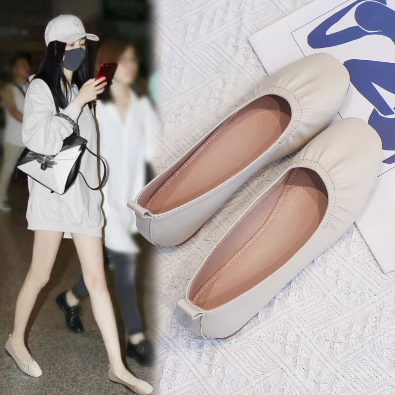 Genuine leather flat shoes, lightweight soft soled leather shoes