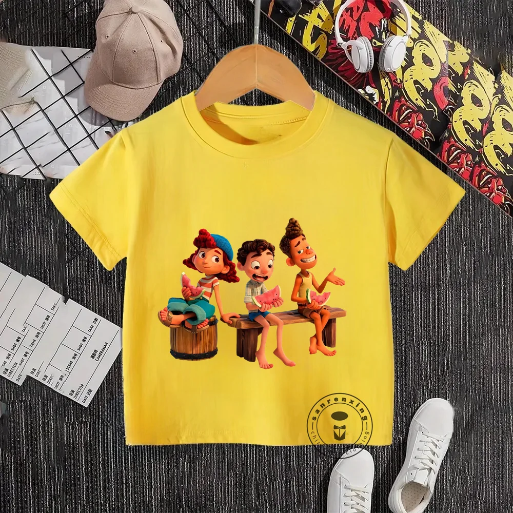 

Trendy Summer Disney Luca T-Shirts for Kids Cute Fitted O-Neck Upper Garments Fashionable Patterns Ideal for Casual Daily Wear