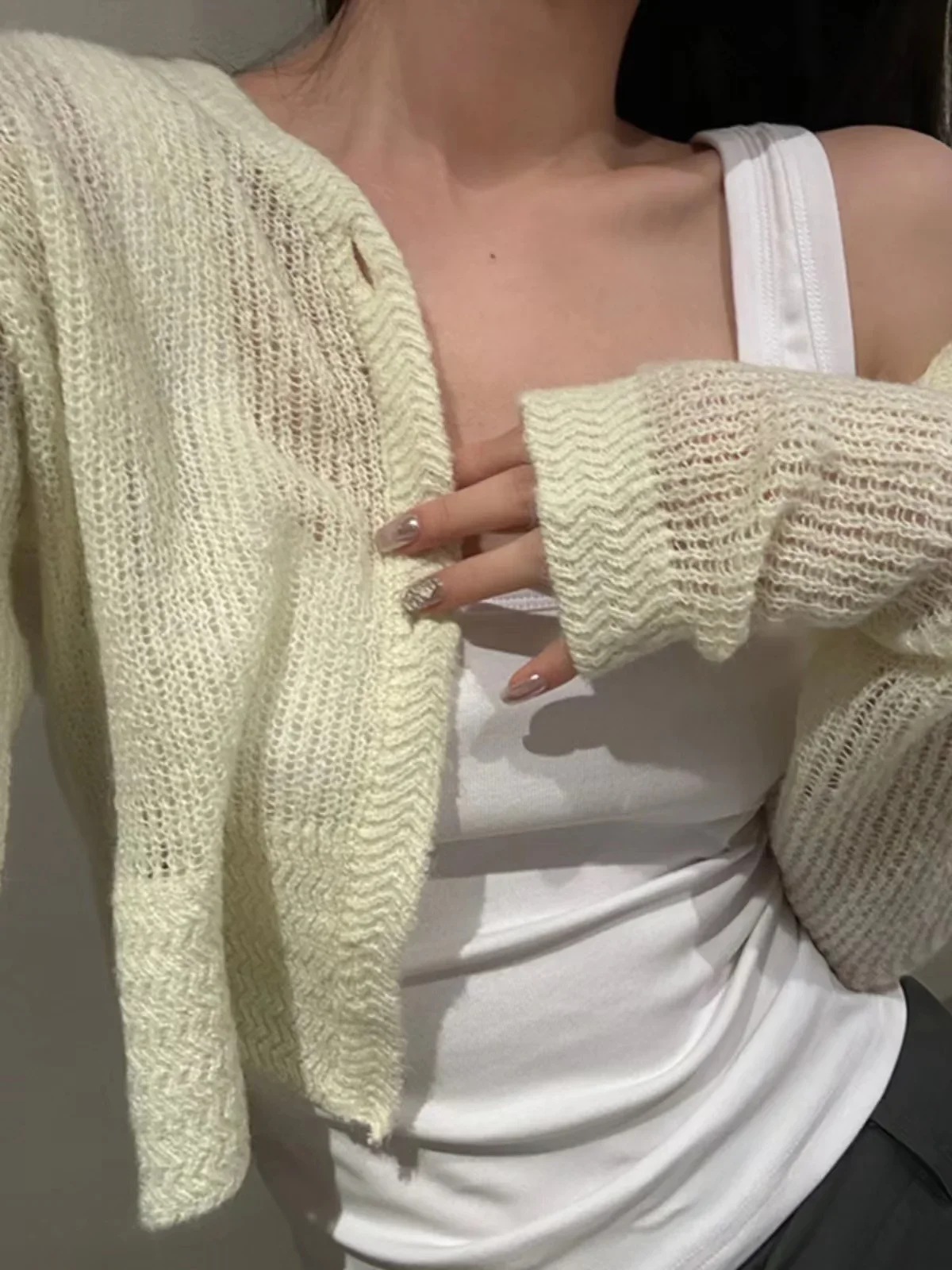 Cropped Cardigan Women V-neck Long Sleeve Tunic Sueter Pull Femme Fashion Knitted Thin Casual Sweater Jackets 2023 Tops Mujer