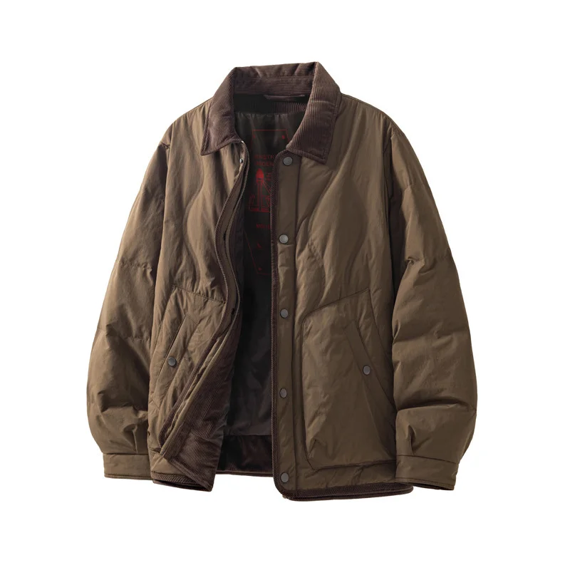 Winter Man Cargo Jacket Thicken Cold-proof Long Sleeve Male Down Outerwear Vintage Turn Down Collar Pocket Zipper Men Coat