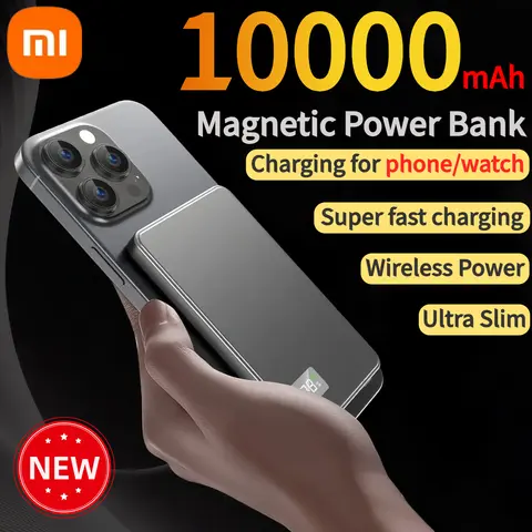 Xiaomi 초박형 10000mAh 자기 전원 은행 디지털 디스플레이 Magsafe 용 외부 배터리 전화/시계 용 초고속 충전