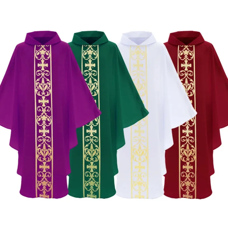 2025 22 disfraz de Halloween monje Iglesia sacerdote capa estampado cruzado bata vestido Jesús religión Cristo ministro clero hombres vestido capa fo