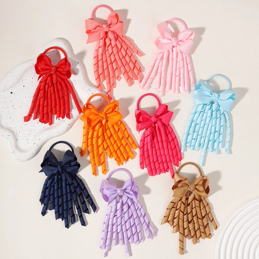 

12PCS CUTE BOWS Girls Favorate Tassel Ribbon Curly Hair Ropes Kids Fashion Bows with Baby Hair Acceserroies Party Daily Use