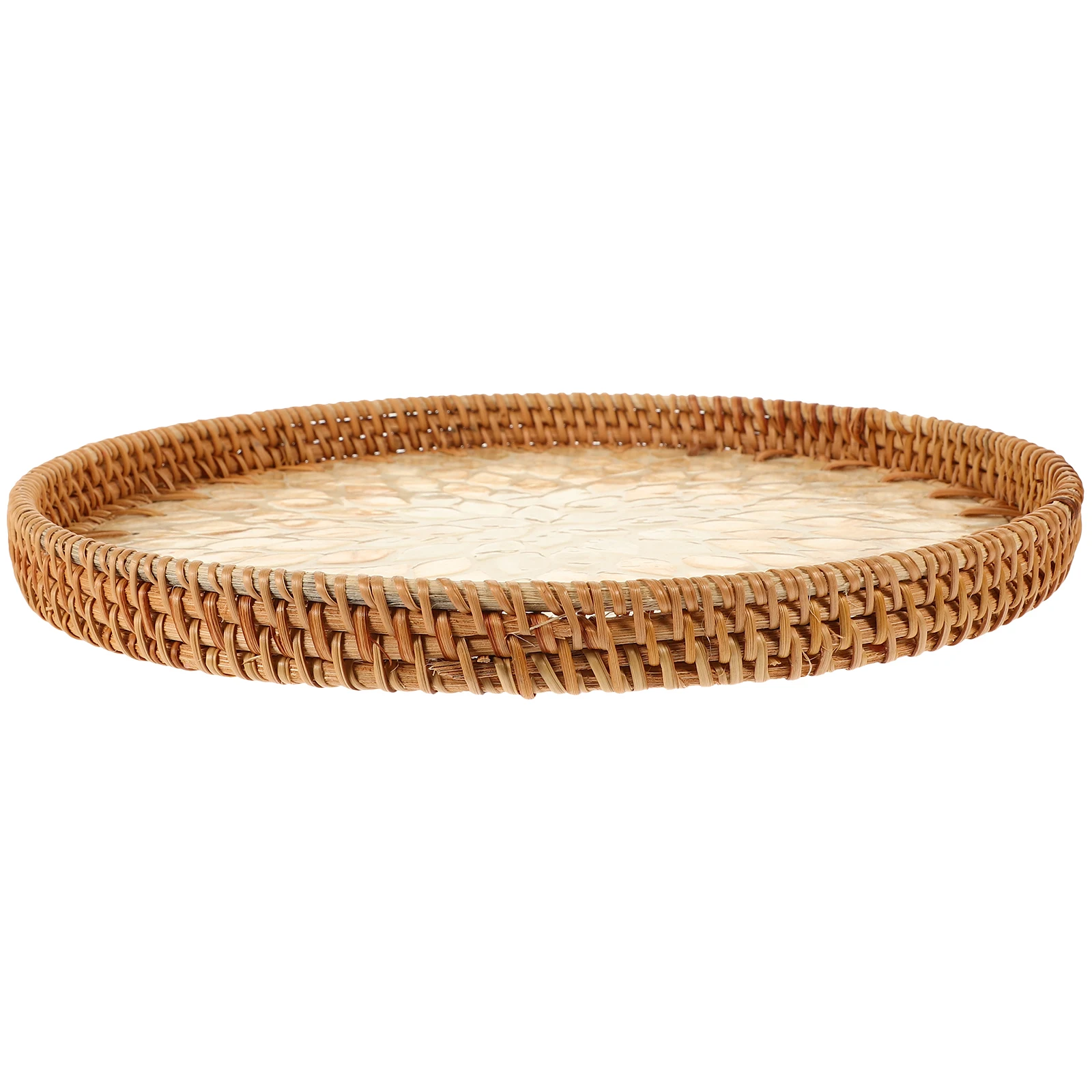 

Rattan Shell Tray Round Woven Storage 30cm H made Large Capacity Kitchen Fruit Baskets Serving Decorative Home Hotel Coffee