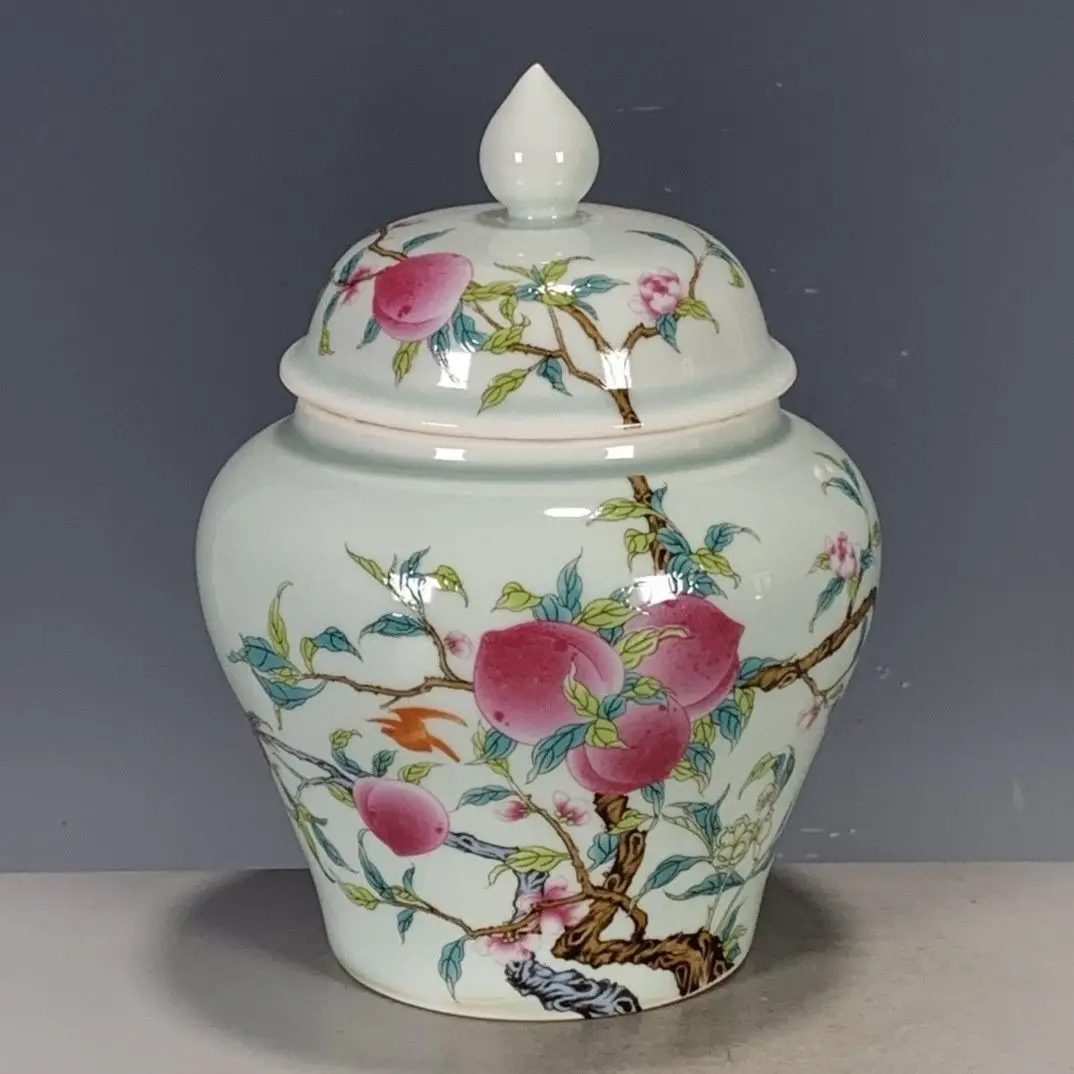 Qing Qianlong Famille Rose Porcelain Lidded Tea Jar Overlapping Branch Peach Pattern Chinese Collectible Cultural Play Canister