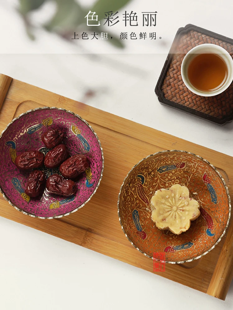 

copper fruit plate, high tea plate, tea set, Japanese fruit plate, retro snack tray basket