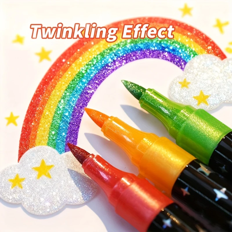 A doppia estremità bicolore penna glitterata set di marcatori Pennarelli luccicanti Penne da disegno per scrittura glitterata Natale Compleanno Fai da te Arte #2