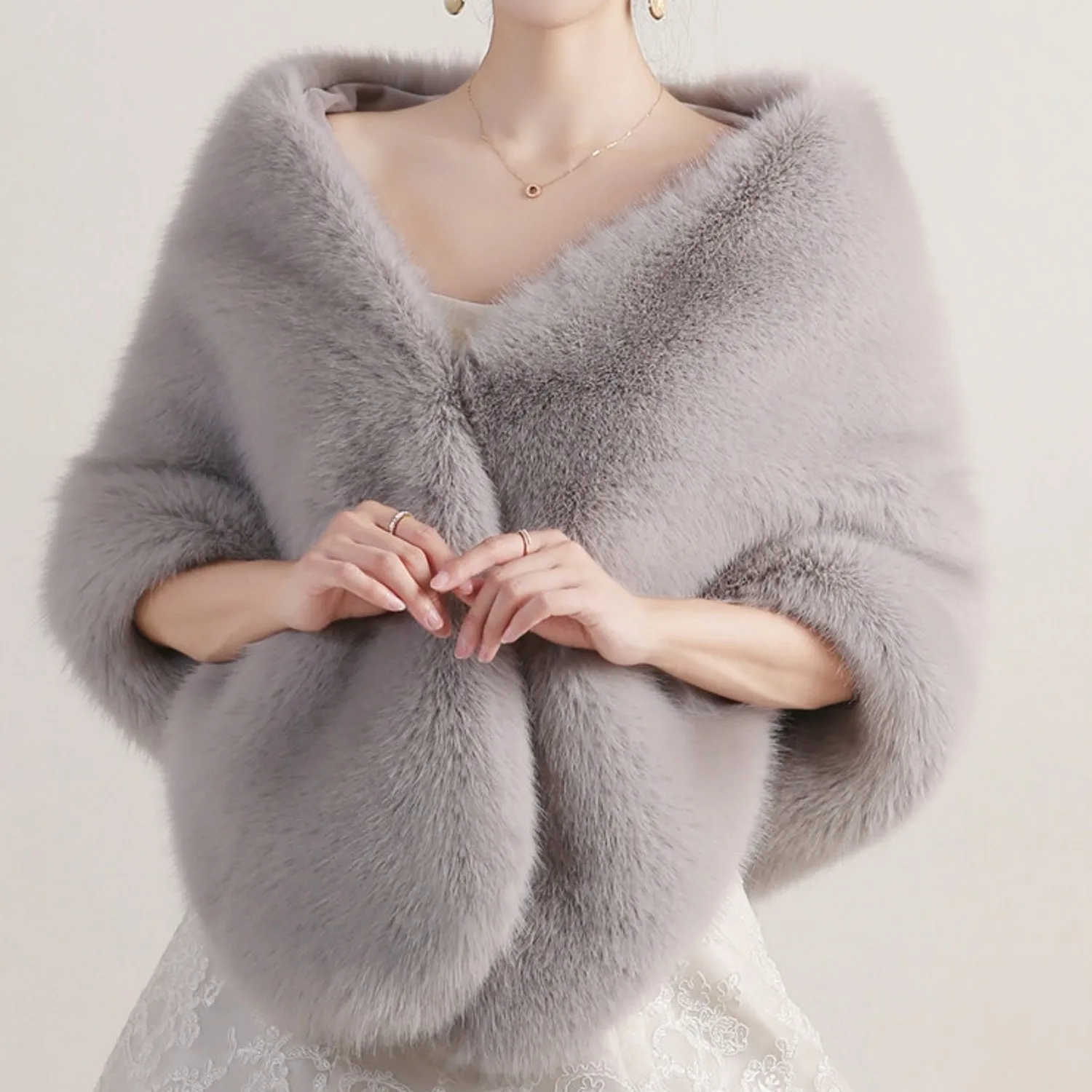 Nupcial Xaile Faux Fur Wraps, Casamento Shrug, Inverno Wedding Party Cloak, Branco Khaki, Alta qualidade