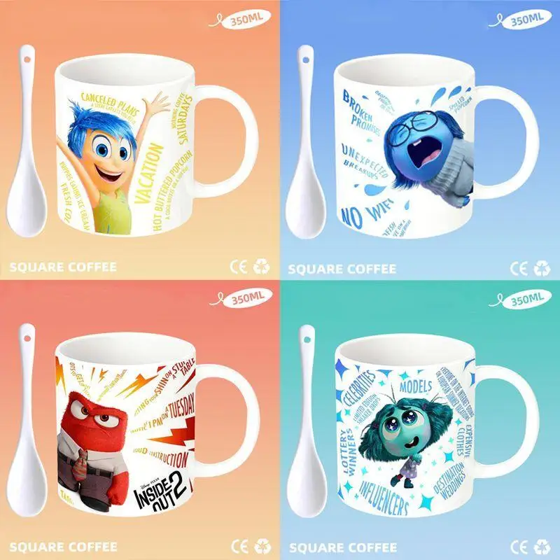 Anime Inside Out Ceramic Mug Movie Animation Peripheral Breakfast Spoon Couple Coffee Tea Cup Cartoon Cute Office Water Cup Gift