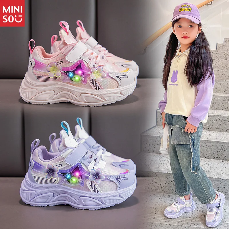 

Miniso 2025 Girls Breathable Sneakers New, Spring Autumn Lightweight Dad Shoes Big Kids Casual Versatile Cute
