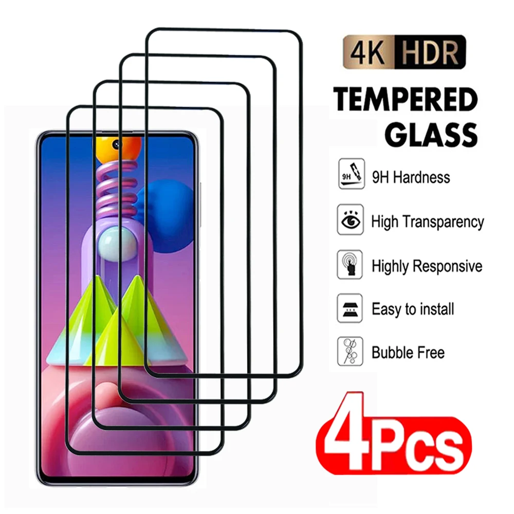 4Pcs Screen Protector For Samsung Galaxy A41 A42 A51 A52 A53 A54 A55 A71 A72 A73 Tempered Glass M42 M51 M52 M53 M55 M62 5G Film