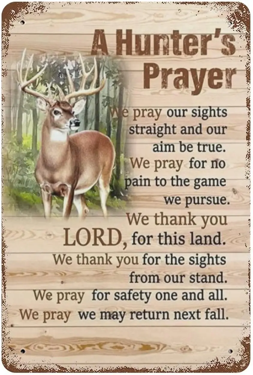 Metal Poster Plaque Deer Hunter Prayer Vintage Metal Tin Sign Vintage Aluminum Sign Home Decor Room Metal Decor, Farmhouse  sign