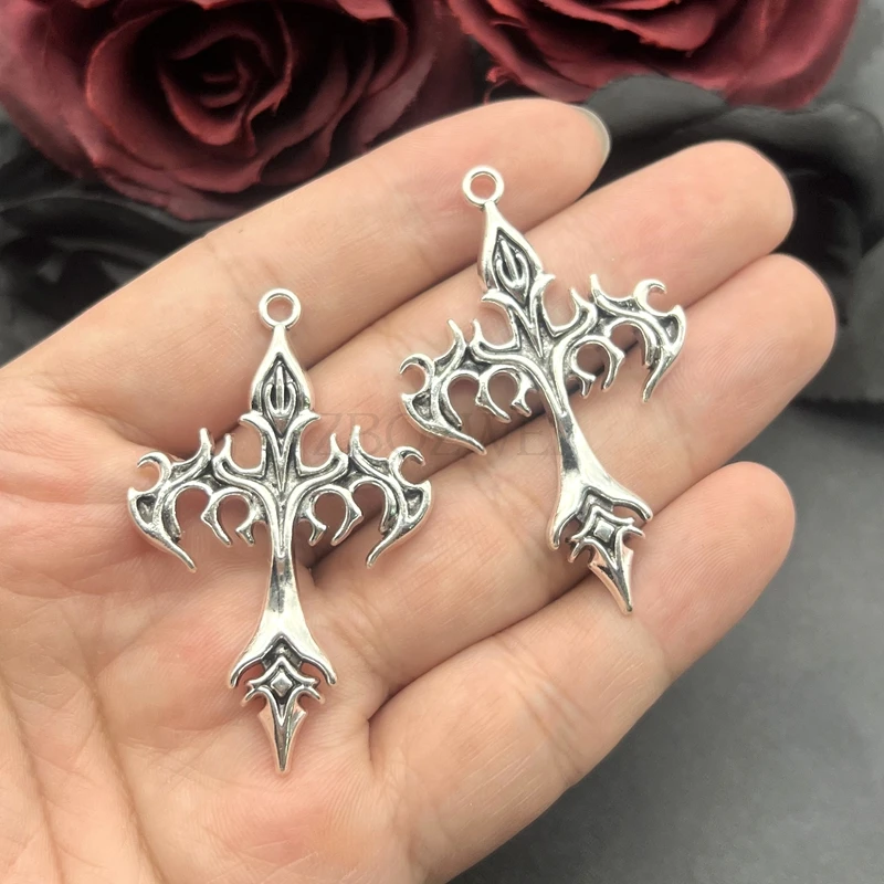 3pcs 35*55mm Fashion Vintage Black Oil Flame Cross Charms Gothic Pendant Designer Charms Fit Jewelry Making DIY Jewelry Findings