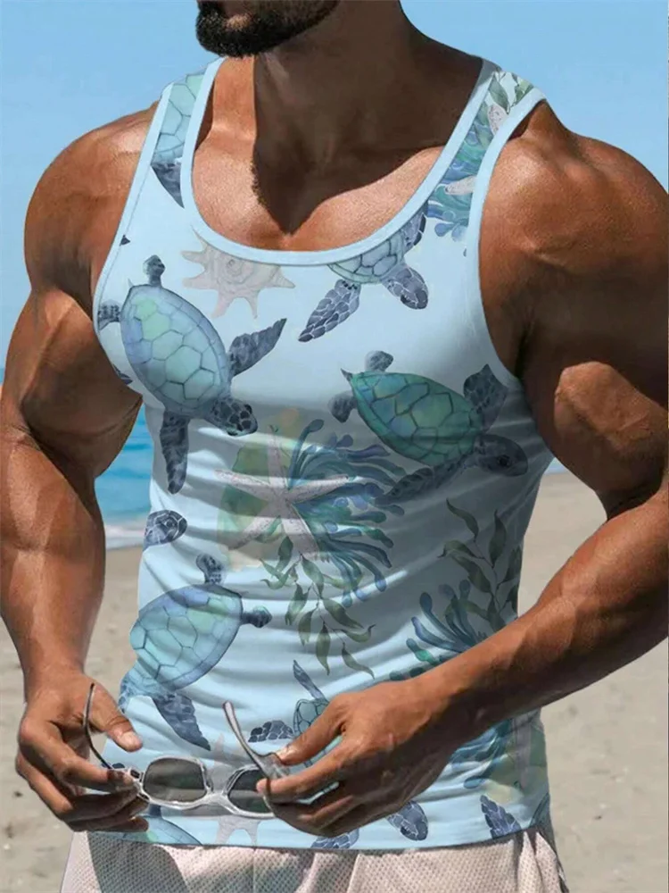 New Men\'s Solid Color Vest Hawaiian Comfort Clothing Men\'s Summer Beach Travel Clothing Quick Drying Sleeveless T-Shirt Top