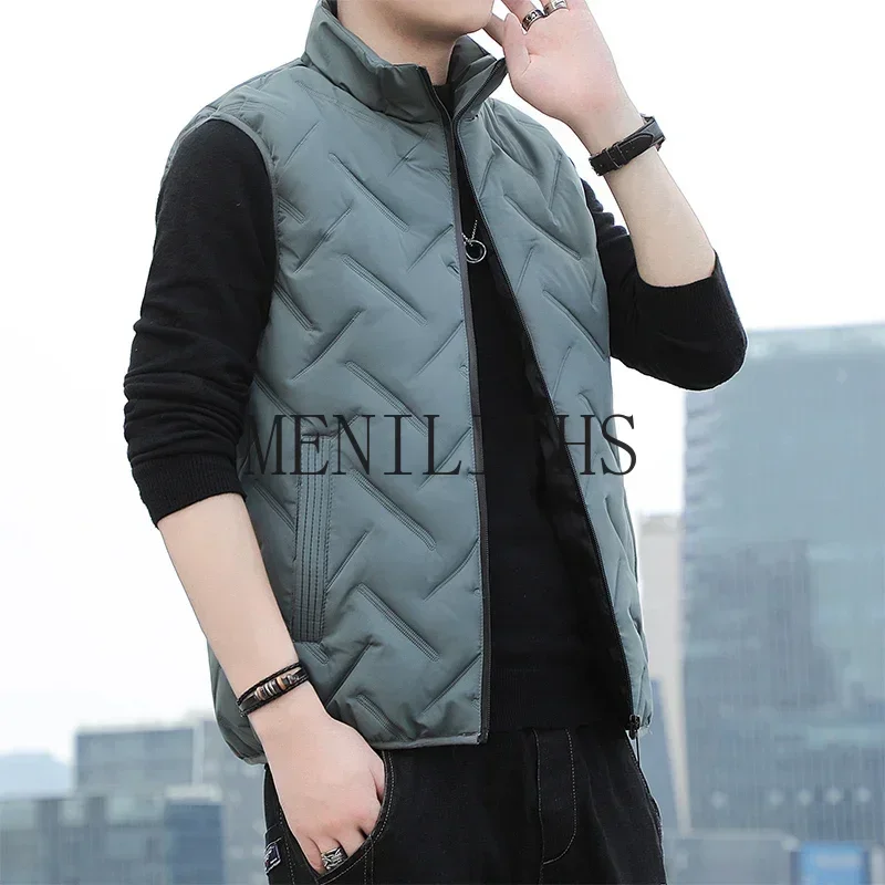 Nova moda colete homem outono inverno quente confortável sem mangas jaqueta dos homens decoração roupas largas masculino