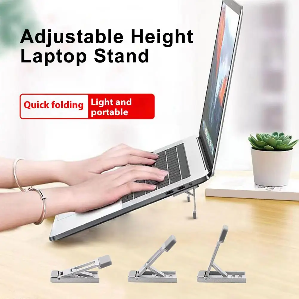 Suporte para computador portátil com design antiderrapante, 3 opções de ajuste de altura, suporte compacto para notebooks e computadores