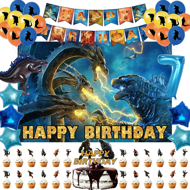 Godzillas VS KingKongs Anime Party Decorations for Home Birthday Baby Shower Gender Reveal Decor Balloon Backdrop Cake Topper