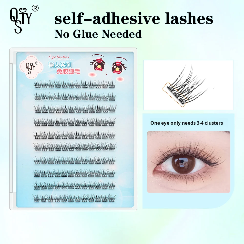 QSTY Self-adhesion False Lashes Eye Lashes Pack Short Small Daily Fake Eyelashes Reusable Natural Strip Fake Eyelashes Pack