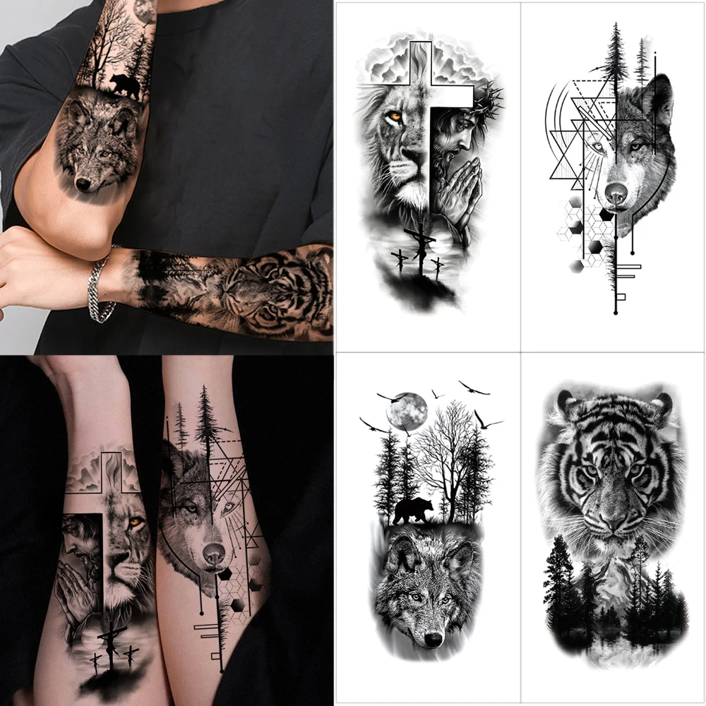 

Dispossible Animal Fake Tattoo Stickers for Women Men Waterproof Wolf Lion Temporary Tattoos for Hand Arm Leg Body Decor
