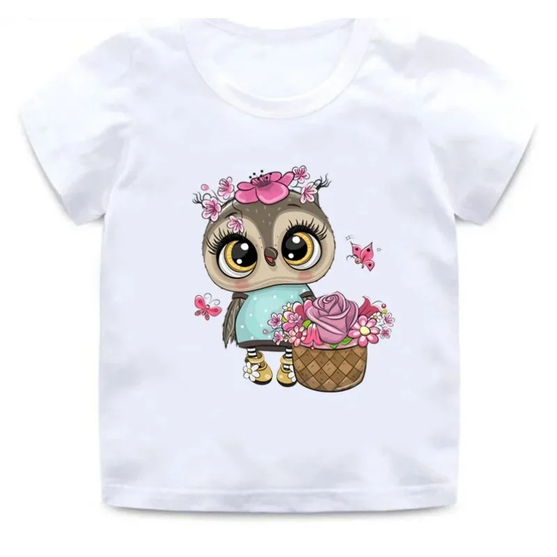 Camiseta de manga corta para niños y niñas, ropa con estampado de búho y Animal, Tops de verano